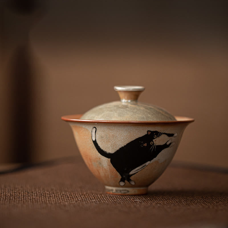 Teetasse Mit Deckel Katze Gaiwan Keramik Handarbeit