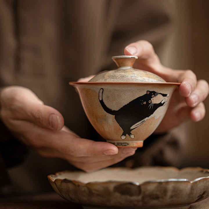 Teetasse Mit Deckel Katze Gaiwan Keramik Matcha