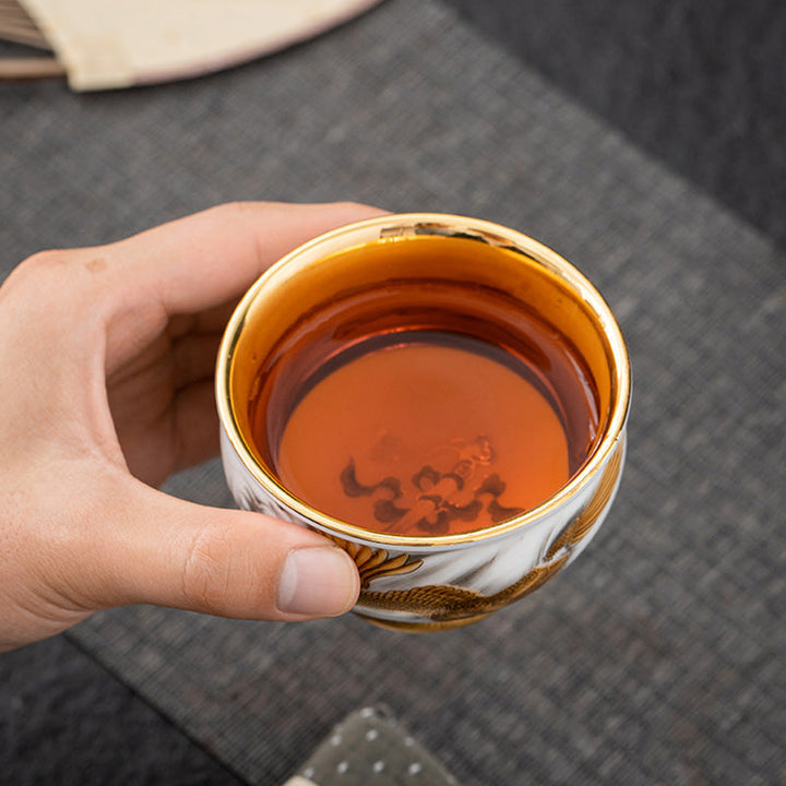 Teetasse Mit Goldrand Adler Drache Ozean Gaiwan