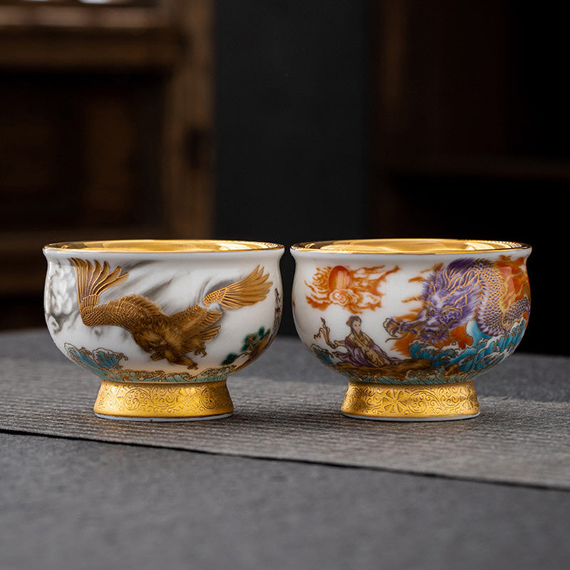 Teetasse Mit Goldrand Adler Drache Ozean Keramik