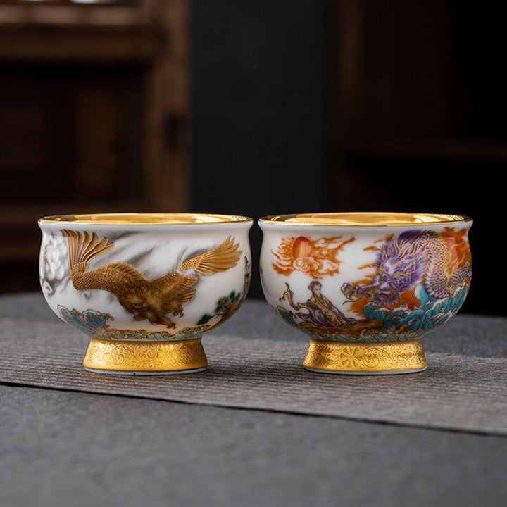 Teetasse Mit Goldrand Adler Drache Ozean Keramik