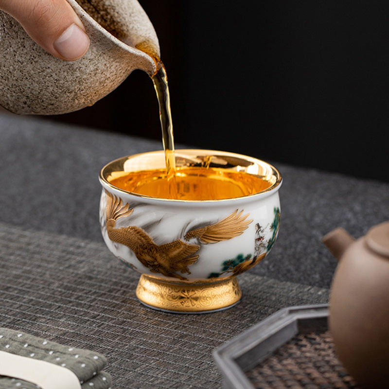 Teetasse Mit Goldrand Adler Drache Ozean Porzellan