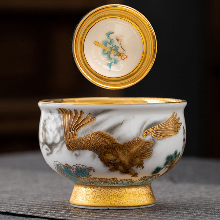 Teetasse Mit Goldrand Adler Drache Ozean Teezeremonie
