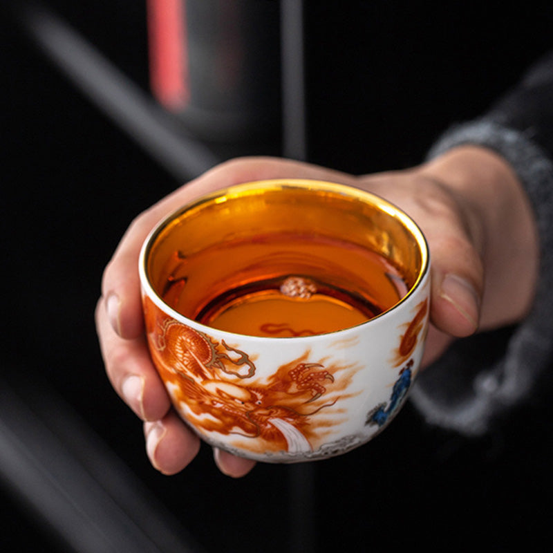 Teetasse Mit Goldrand Drache Phönix 170ml Gaiwan