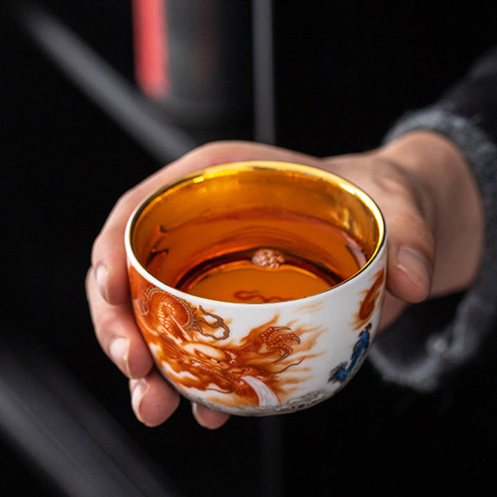 Teetasse Mit Goldrand Drache Phönix 170ml Gaiwan