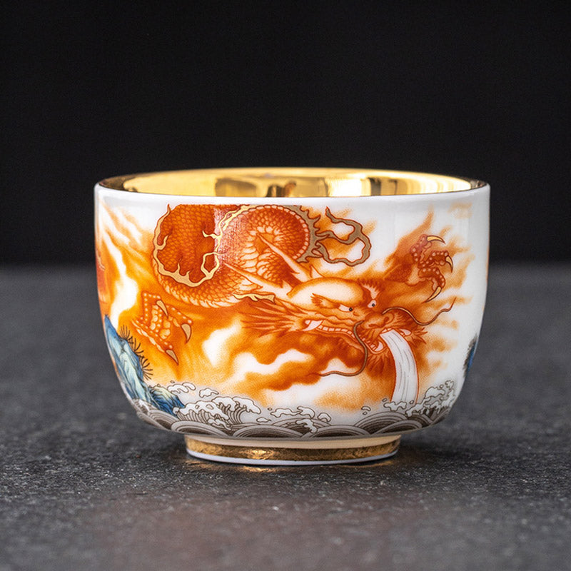 Teetasse Mit Goldrand Drache Phönix 170ml Keramik