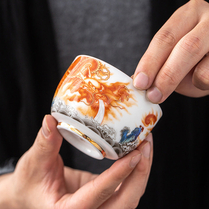 Teetasse Mit Goldrand Drache Phönix 170ml Porzellan