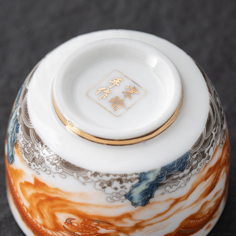 Teetasse Mit Goldrand Drache Phönix 170ml Teezeremonie