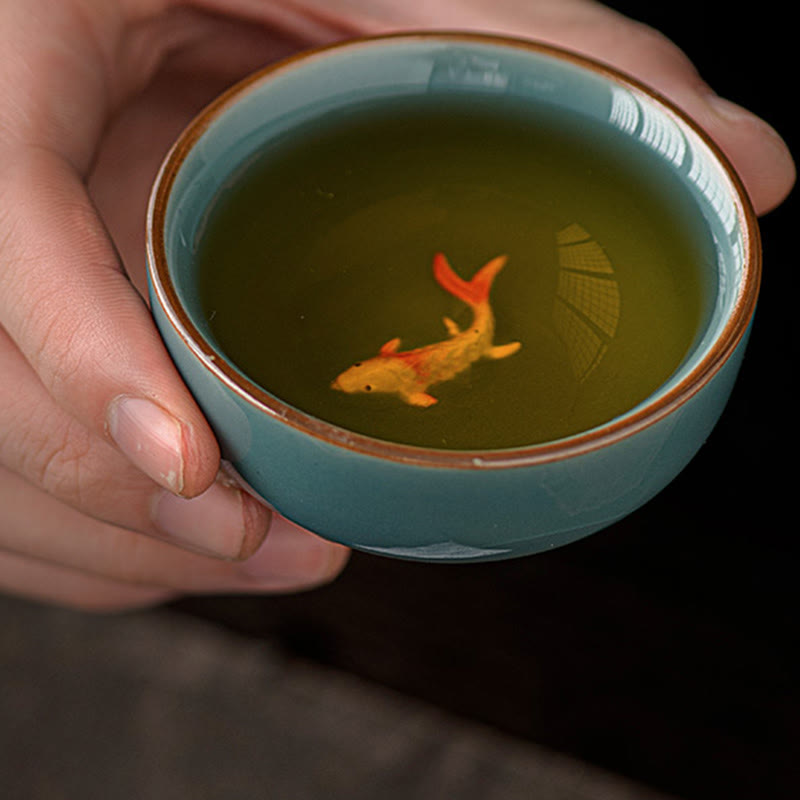 Teetasse Mit Goldrand Koi Fisch Keramik Porzellan