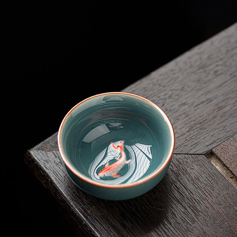 Teetasse Mit Goldrand Koi Fisch Keramik