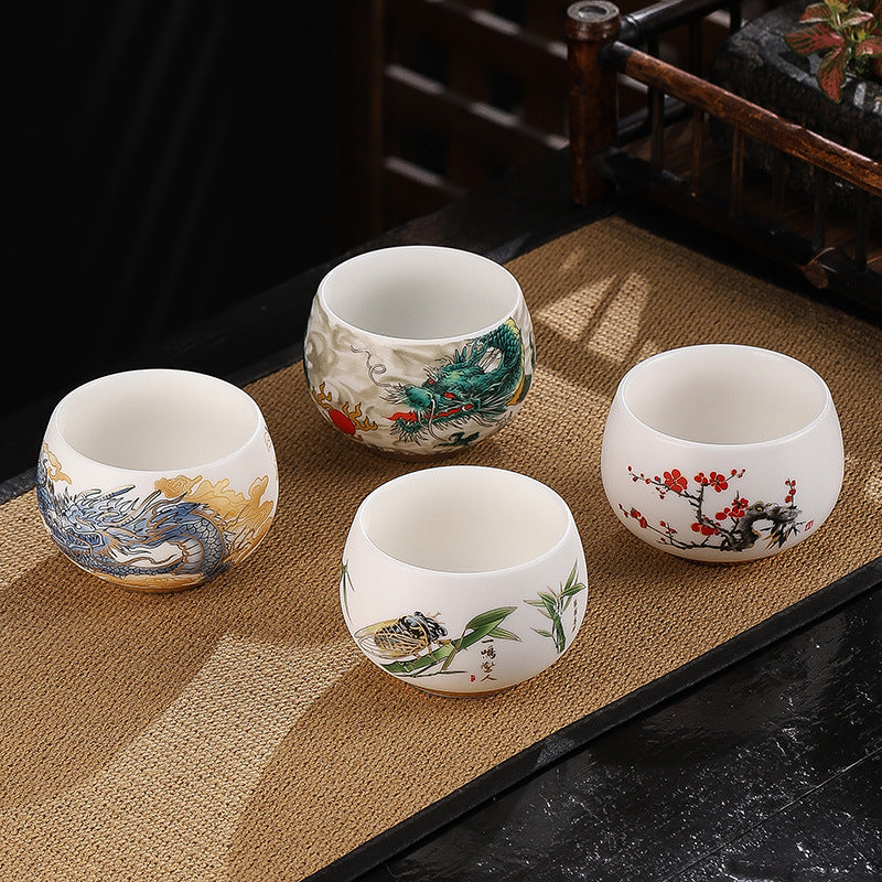 Teetasse Mit Henkel Drache Kranich Lotus Keramik