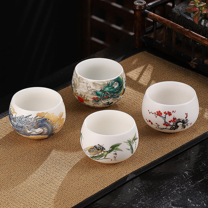 Teetasse Mit Henkel Drache Kranich Lotus Keramik