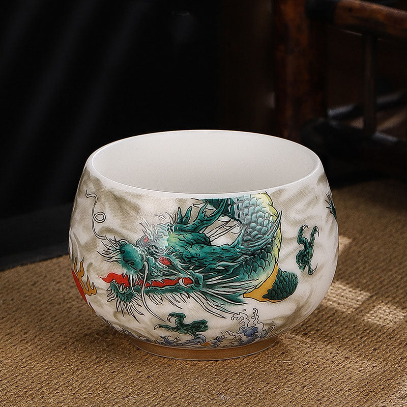 Teetasse Mit Henkel Drache Kranich Lotus Porzellan