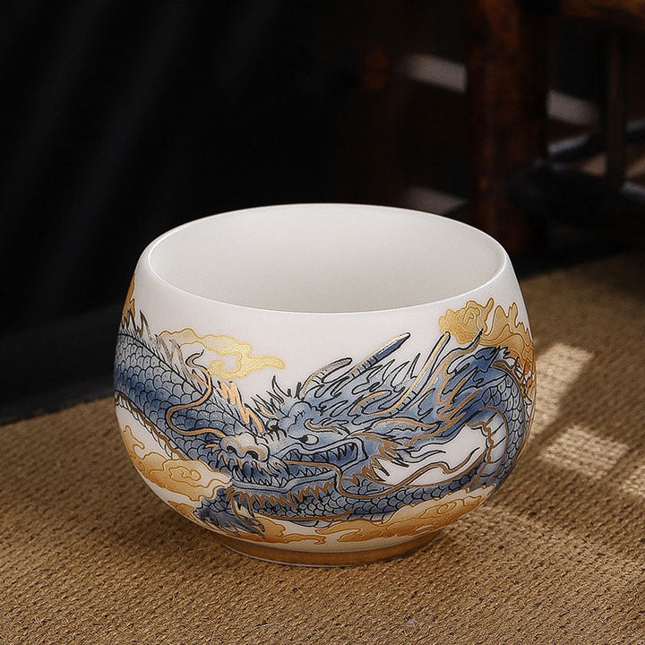 Teetasse Mit Henkel Drache Kranich Lotus Teezeremonie