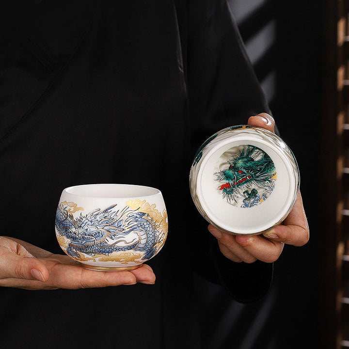 Teetasse Mit Henkel Drache Kranich Lotus