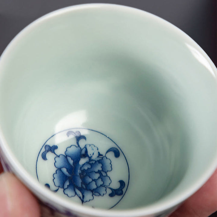 Teetasse Mit Henkel Blaue Landschaft Lotus Katze Teezeremonie