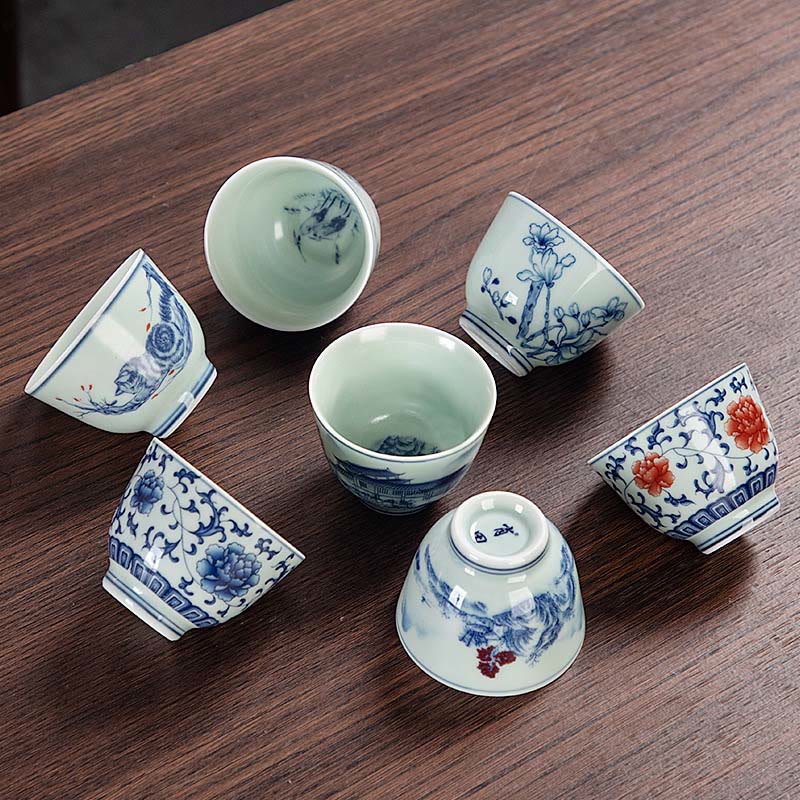Teetasse Mit Henkel Blaue Landschaft Lotus Katze