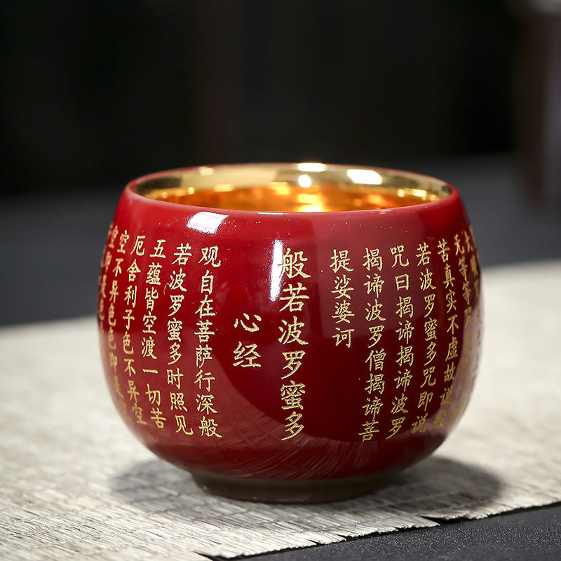 Teetasse Mit Henkel Herz-Sutra Mantra Keramik Gaiwan