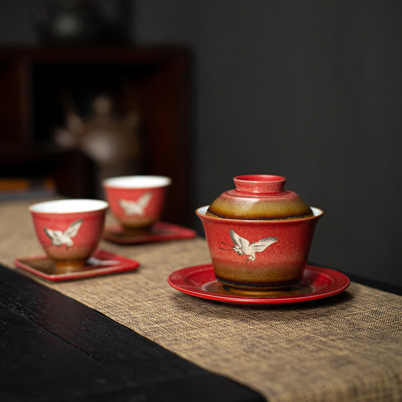 Teetasse Mit Sieb Und Deckel Kranich Sancai Deko