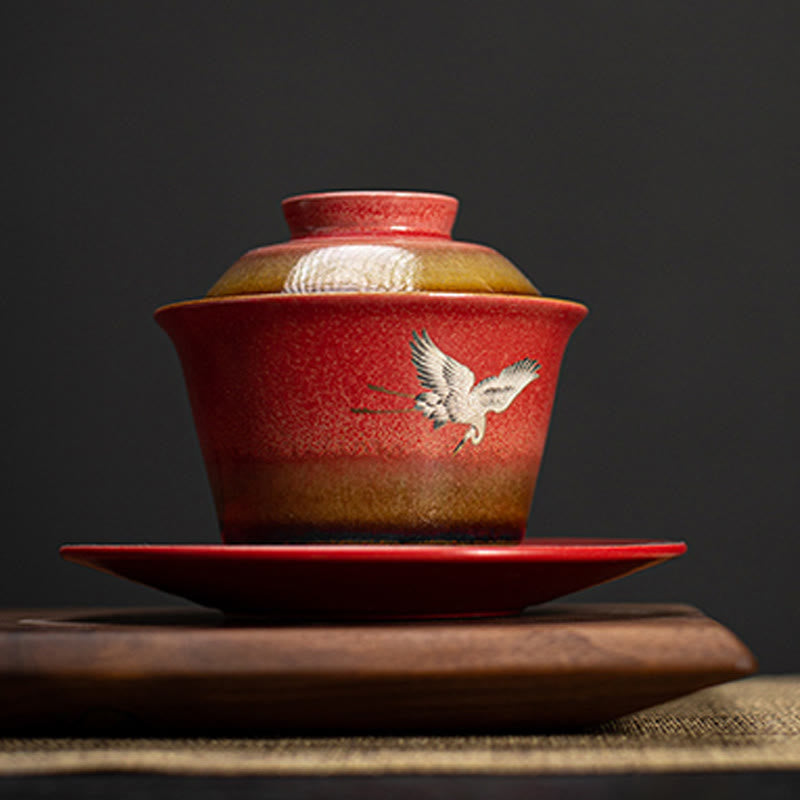 Teetasse Mit Sieb Und Deckel Kranich Sancai Gaiwan