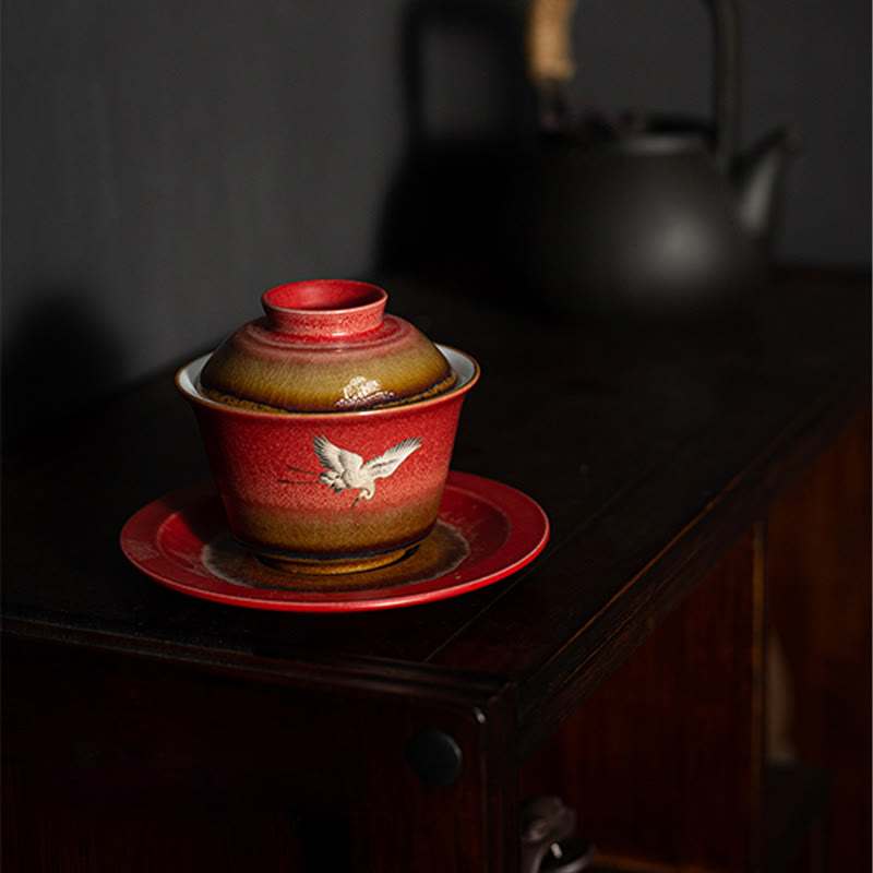 Teetasse Mit Sieb Und Deckel Kranich Sancai Geschenk