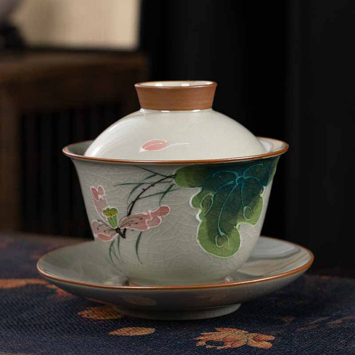 Teetasse Mit Untertasse Gaiwan Lotus Koi Deko