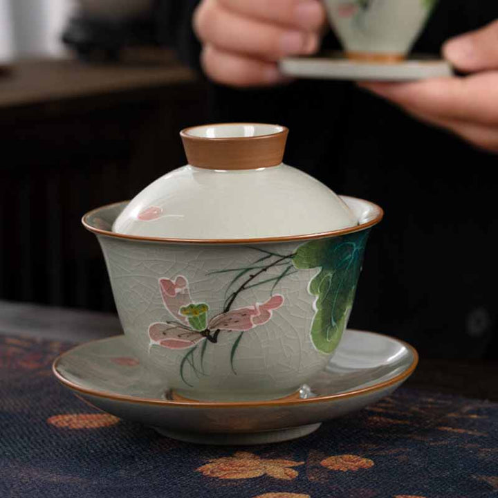 Teetasse Mit Untertasse Gaiwan Lotus Koi Geschenk