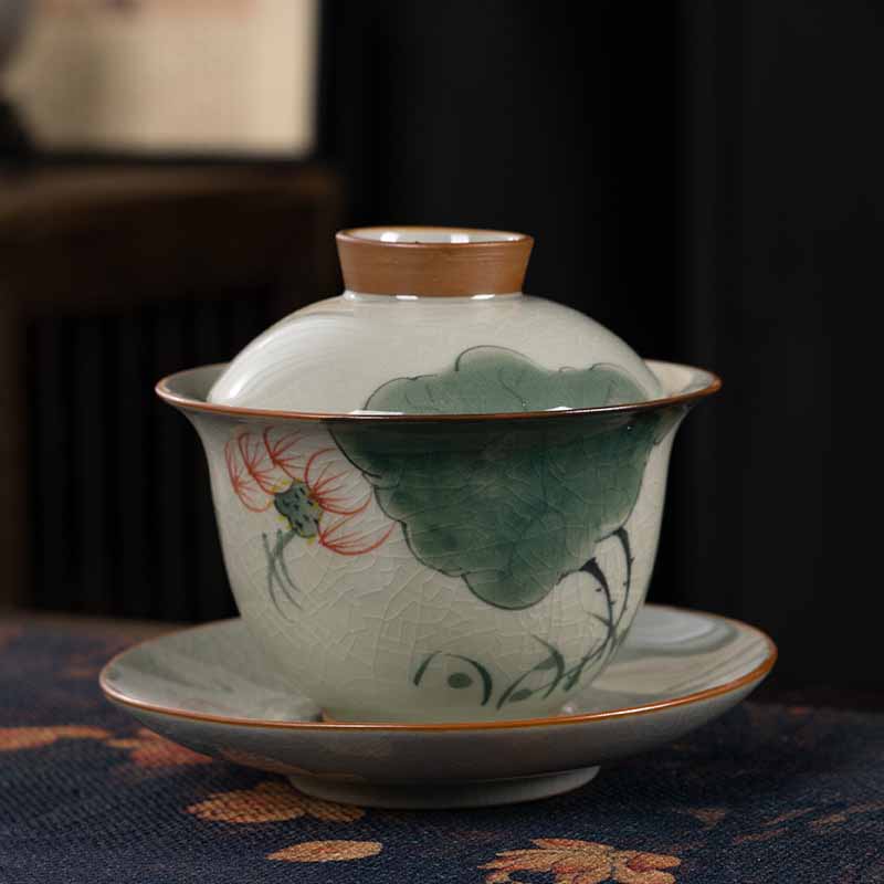 Teetasse Mit Untertasse Gaiwan Lotus Koi Keramik