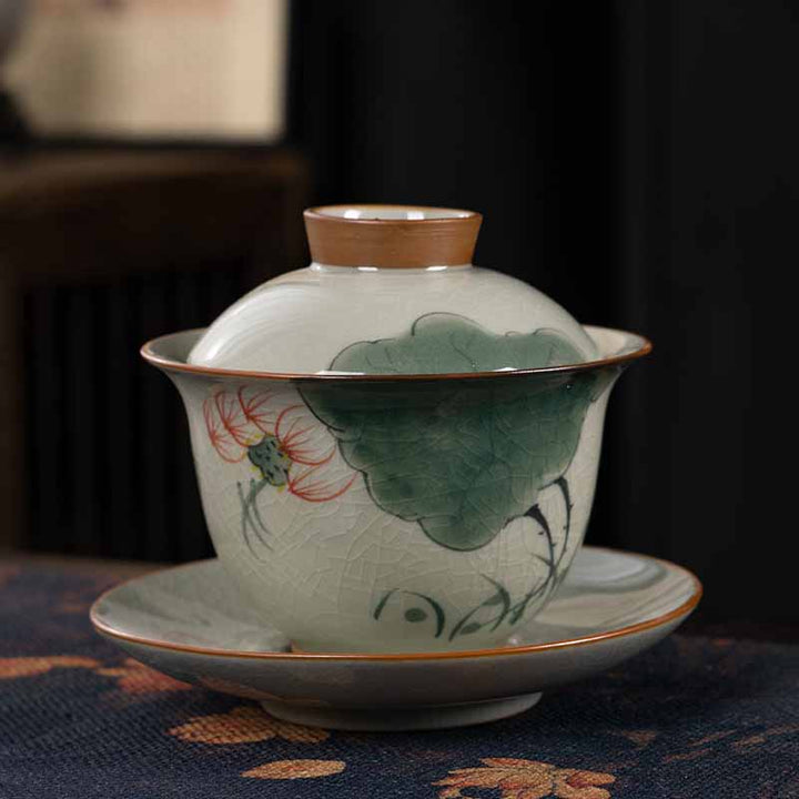 Teetasse Mit Untertasse Gaiwan Lotus Koi Keramik