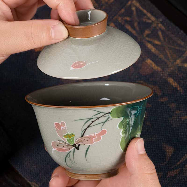 Teetasse Mit Untertasse Gaiwan Lotus Koi Matcha