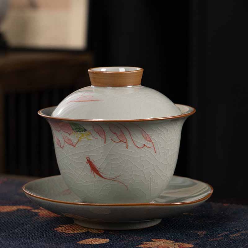 Teetasse Mit Untertasse Gaiwan Lotus Koi Porzellan