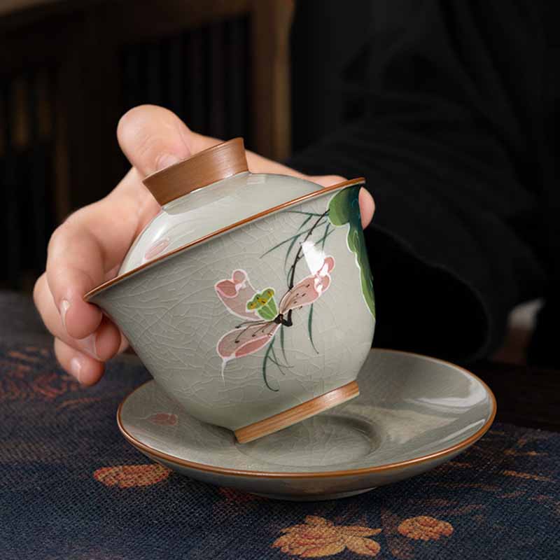 Teetasse Mit Untertasse Gaiwan Lotus Koi Teezeremonie