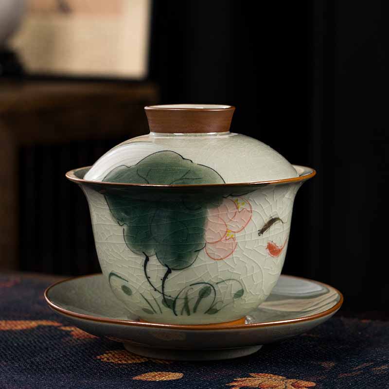 Teetasse Mit Untertasse Gaiwan Lotus Koi