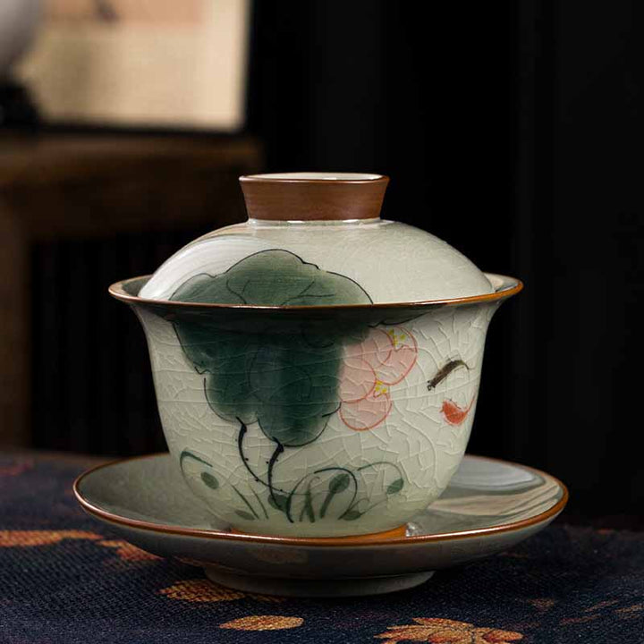 Teetasse Mit Untertasse Gaiwan Lotus Koi
