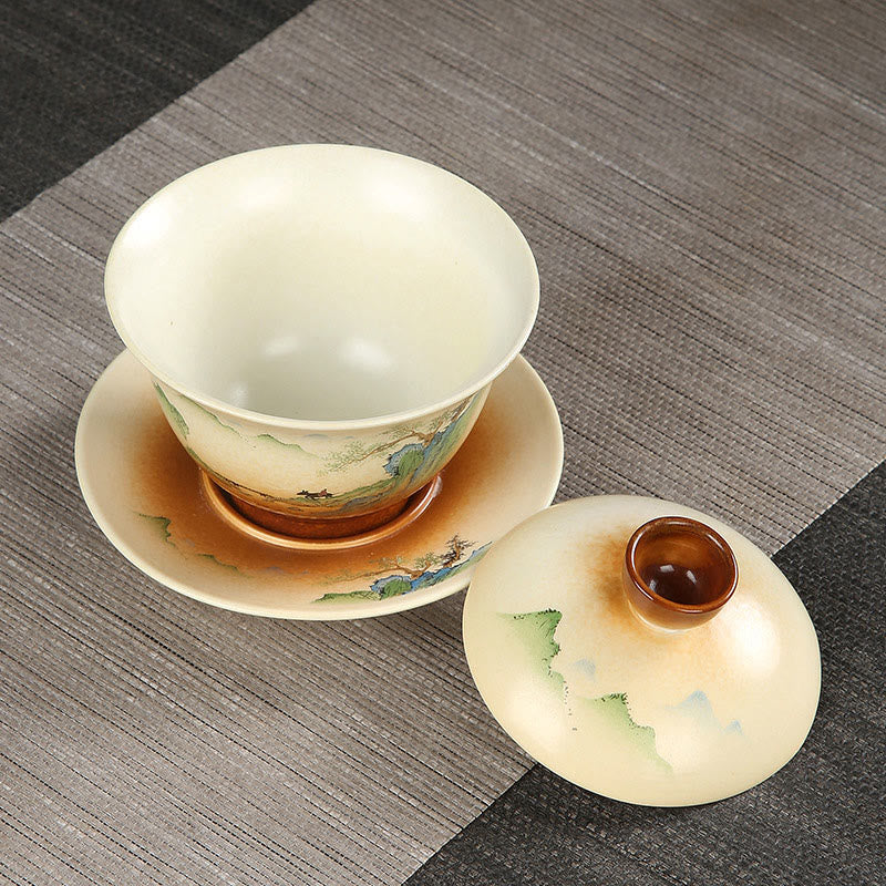 Teetasse Mit Untertasse Berglandschaft Sancai Keramik