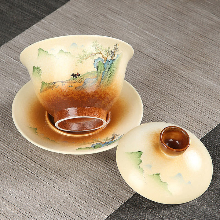Teetasse Mit Untertasse Berglandschaft Sancai Porzellan