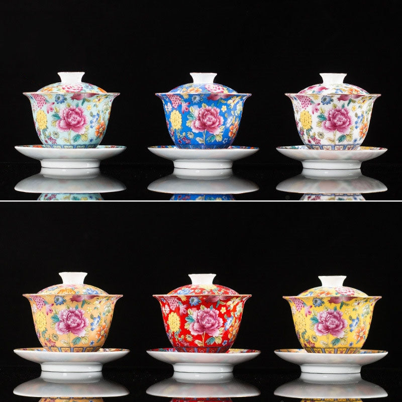 Teetasse Mit Untertasse Pfingstrose Gaiwan Keramik