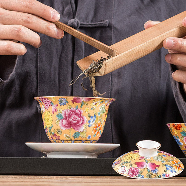 Teetasse Mit Untertasse Pfingstrose Gaiwan Matcha
