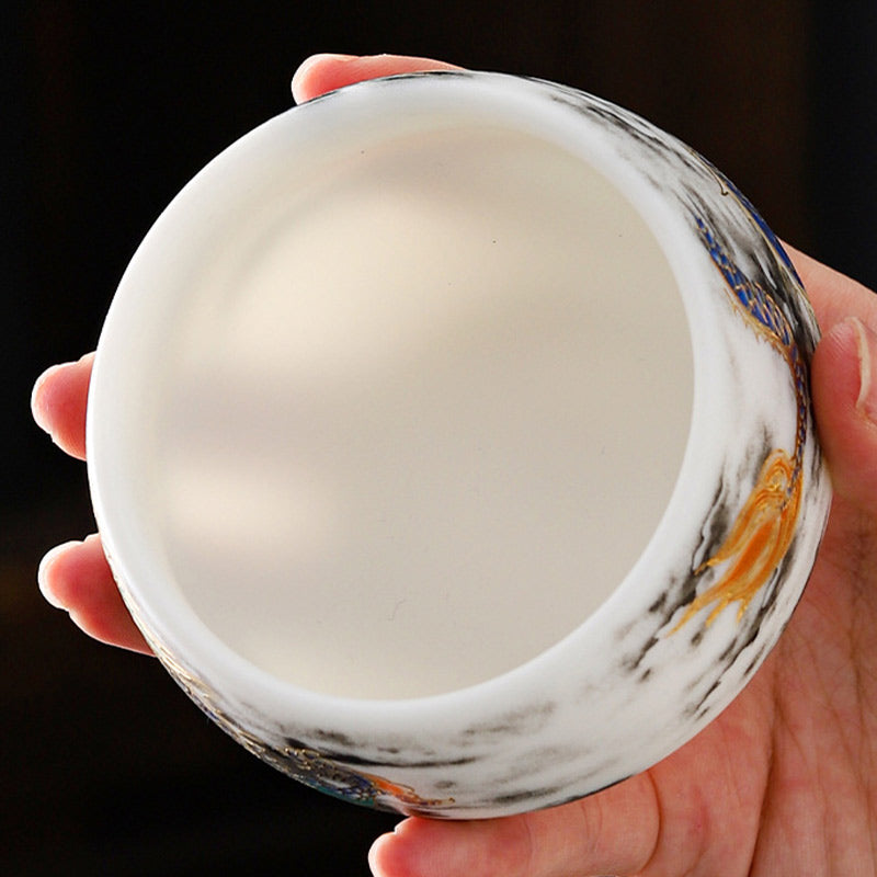 Teetasse Porzellan Drache Weiße Perle Deko