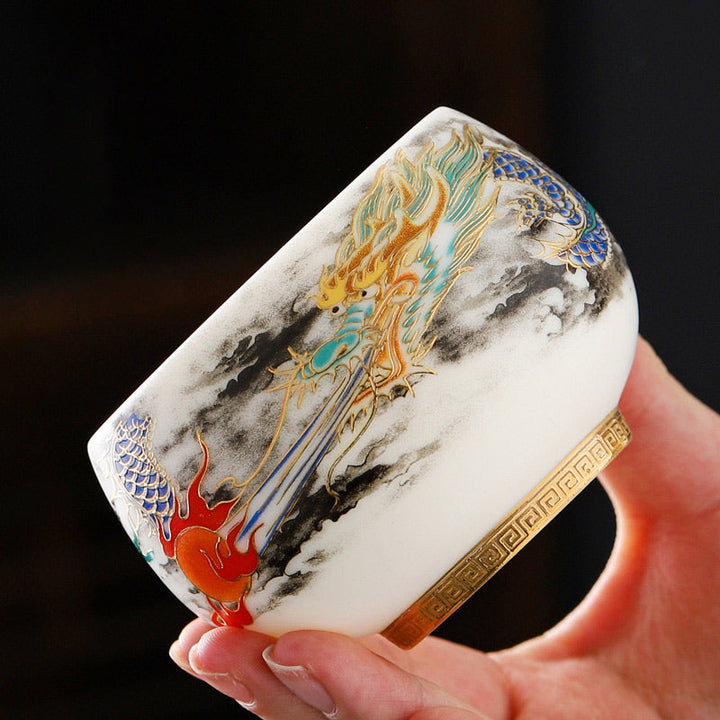 Teetasse Porzellan Drache Weiße Perle Gaiwan