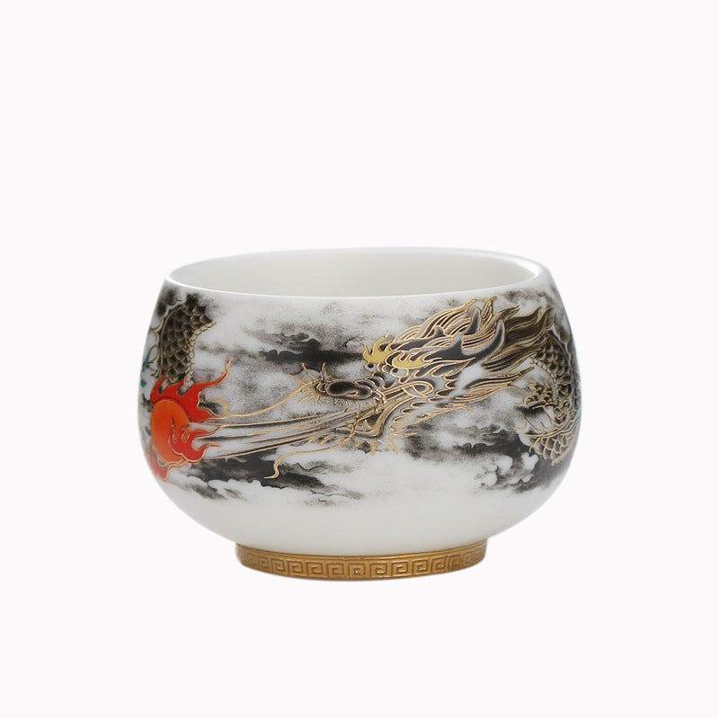 Teetasse Porzellan Drache Weiße Perle Matcha