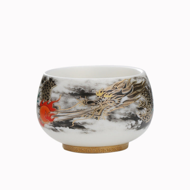 Teetasse Porzellan Drache Weiße Perle Matcha