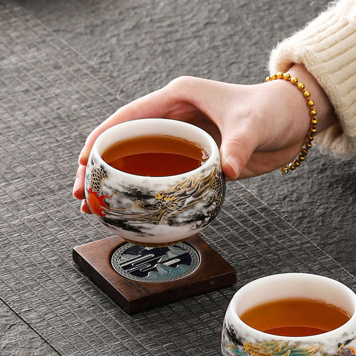 Teetasse Porzellan Drache Weiße Perle Teezeremonie