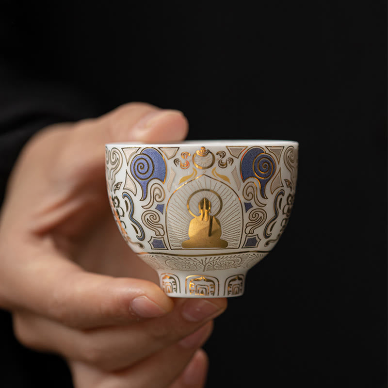 Teetasse Porzellan Buddha Thangka Weiß Wolken Deko