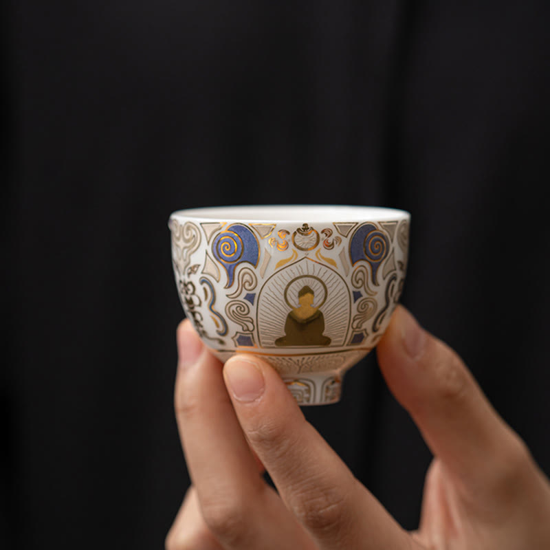 Teetasse Porzellan Buddha Thangka Weiß Wolken Gaiwan