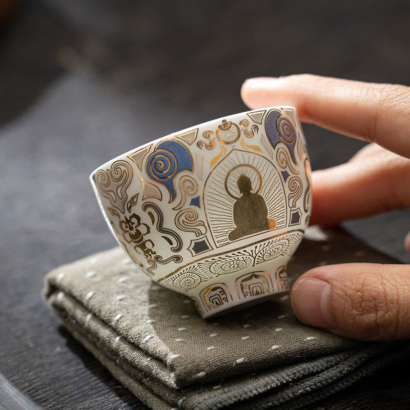 Teetasse Porzellan Buddha Thangka Weiß Wolken Geschenk