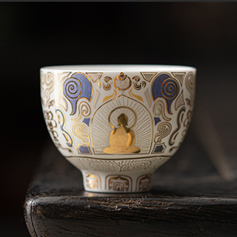 Teetasse Porzellan Buddha Thangka Weiß Wolken Keramik