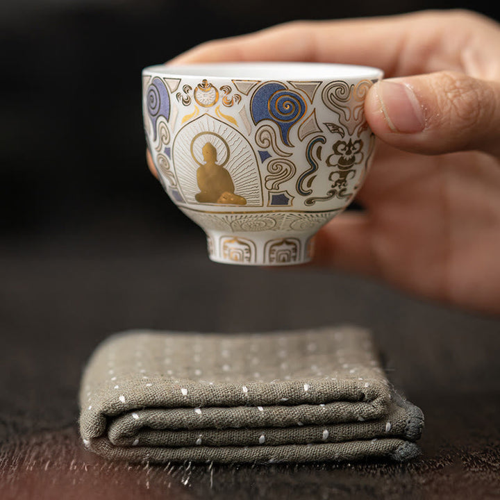 Teetasse Porzellan Buddha Thangka Weiß Wolken Matcha