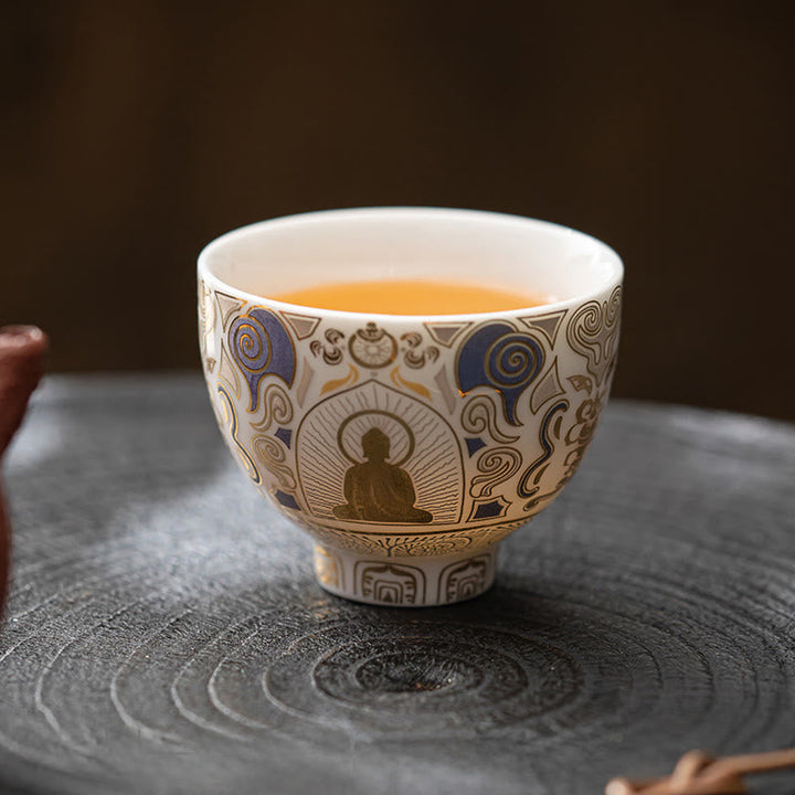 Teetasse Porzellan Buddha Thangka Weiß Wolken Teezeremonie