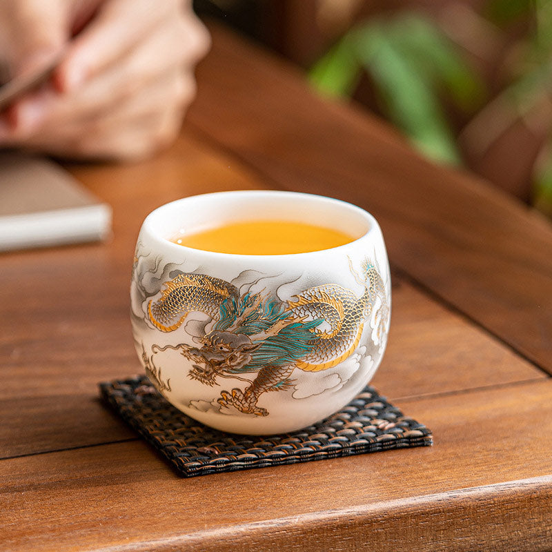Teetasse Porzellan Drachen Phönix Gaiwan